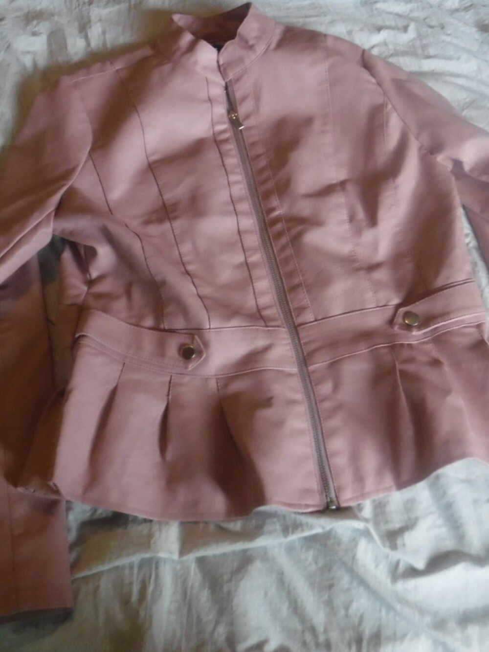 Baccini Pink Faux leather womens zipper Front Jacket Size Medium Pre Owned